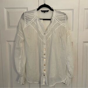 Kivari White Bohemian 100% Cotton Lagenlook Blouse Top Small